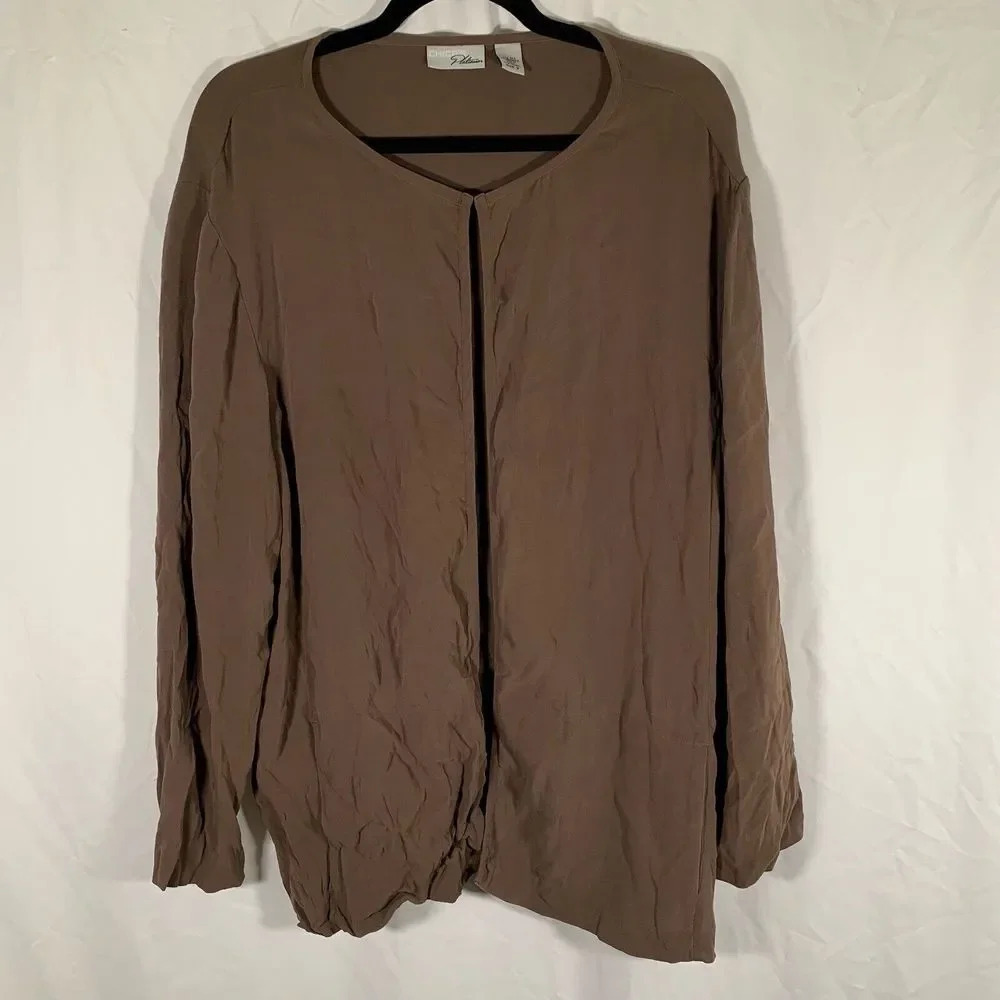 Chico’s Cardigan Women’s XL Brown Silk Blend Long Sleeve Open Front Lightweight